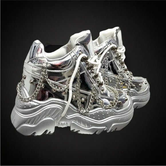 ANTHONY WANG silver space candy dollskill hidden heel platform sneaker shoe edm - Picture 3 of 8